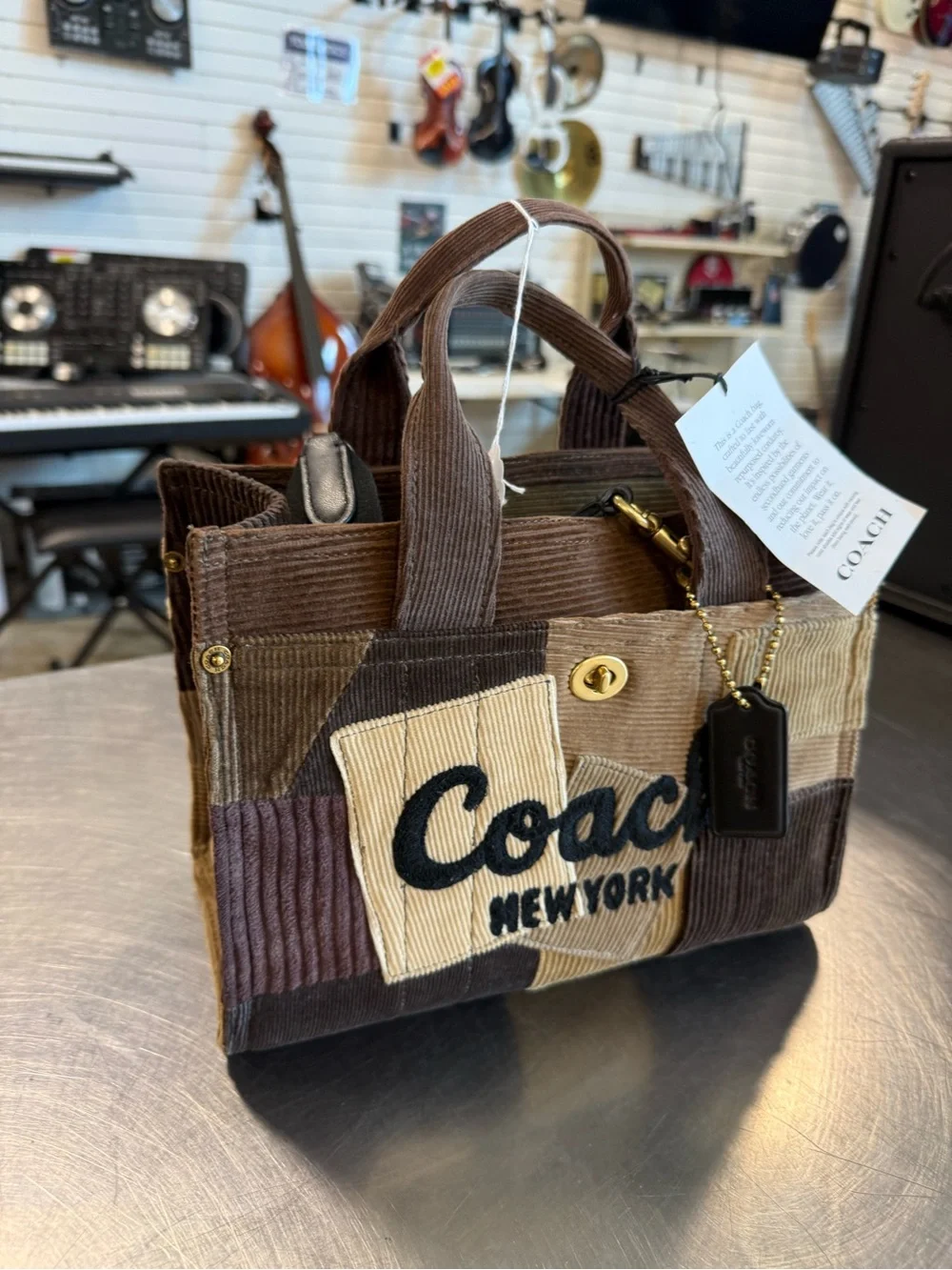 Coach Patchwork Corduroy Tote Bag in Brown Multi RARE LIMITED edition purse
